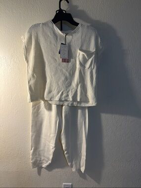 Cream Waffle-Knit Set - Soft Two-Piece